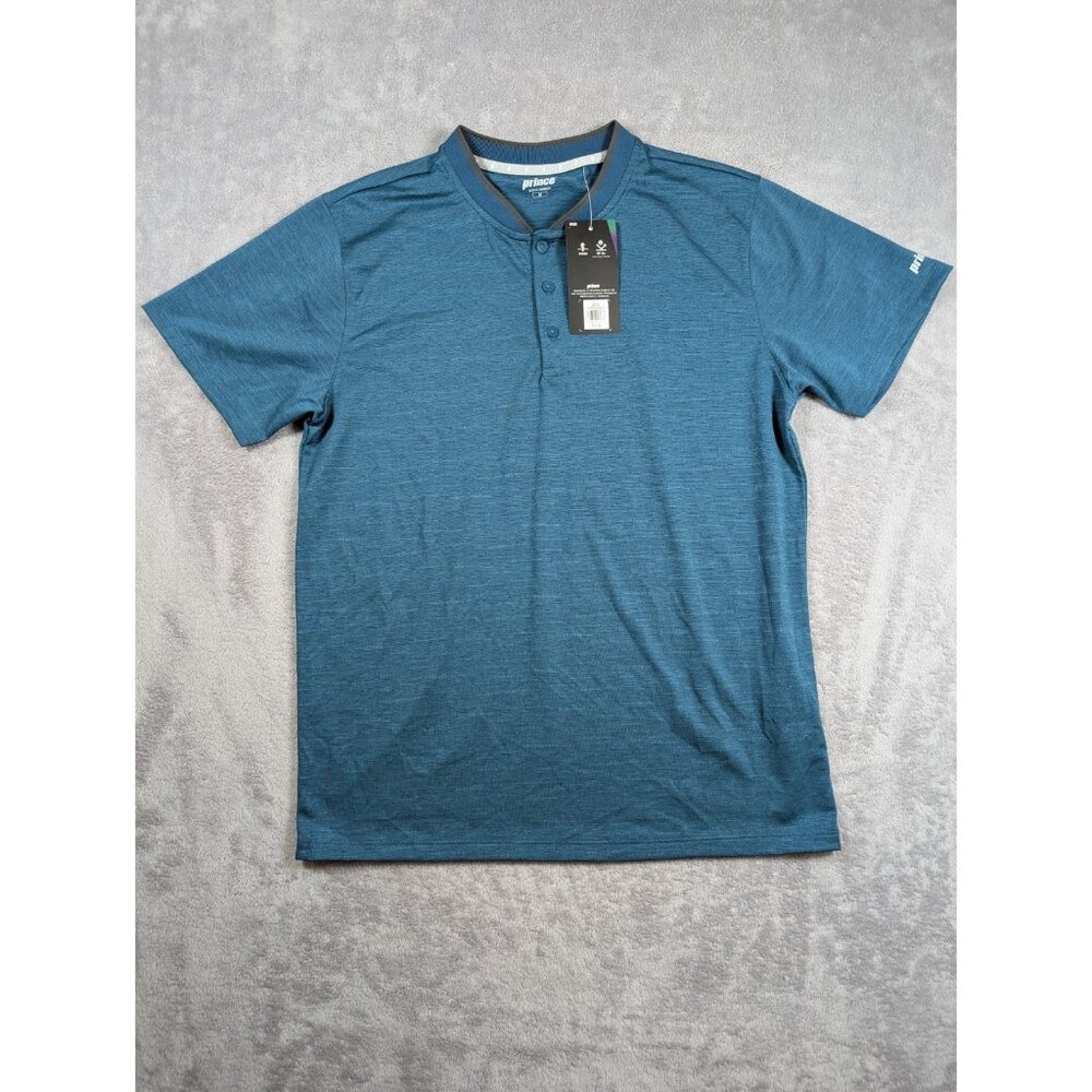 Prince Bomber Henley Shirt Mens Size Medium Teal Performance Tennis Golf